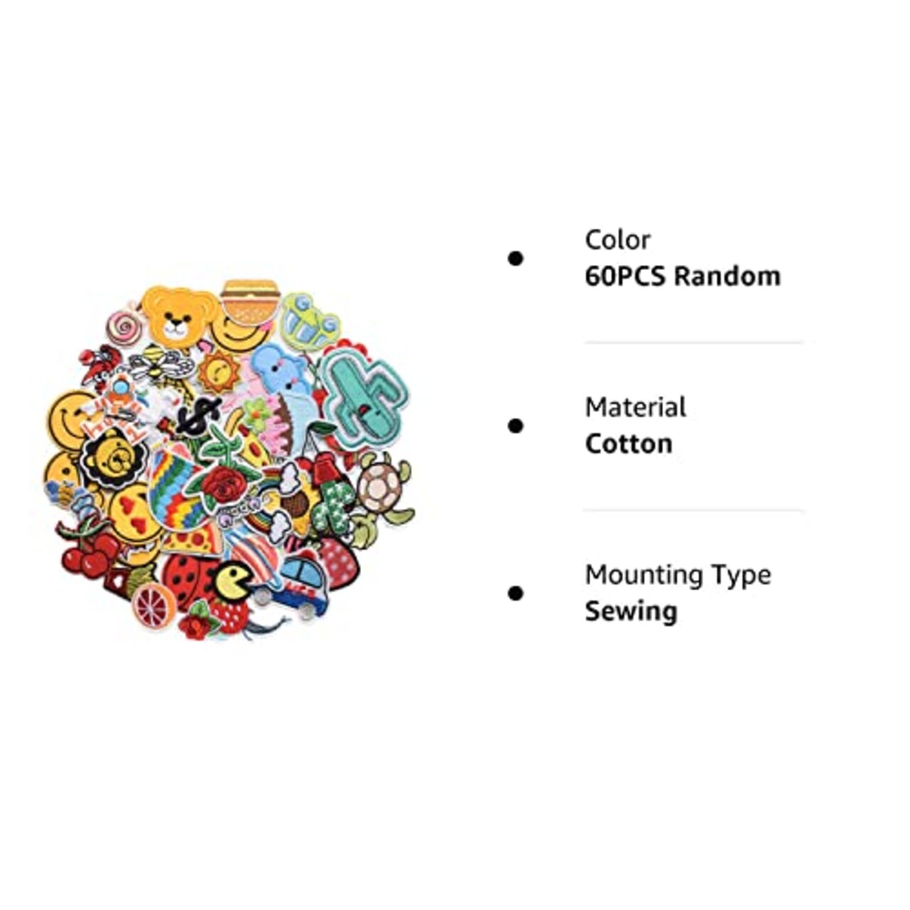 60pcs Random Assorted Styles Embroidered Patches, Bright Vivid Colors, Sew On/Iron On Patch Applique for Clothes, Dress, Hat, Jeans, DIY Accessories
